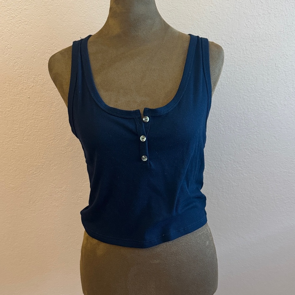 Ambiance Deep Blue Sleeveless Top with Buttons